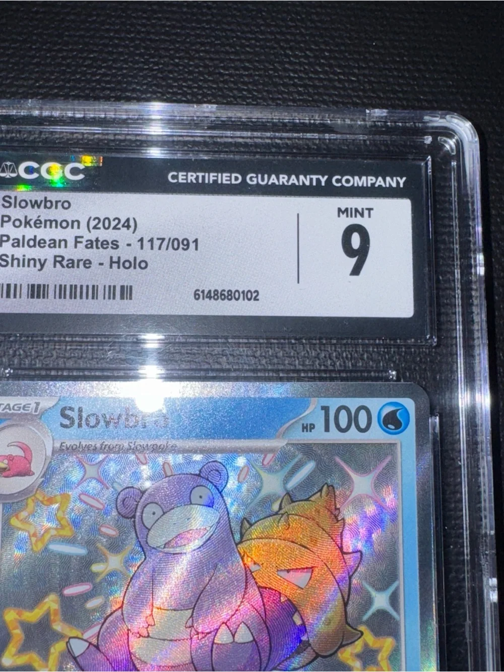 CGC Graded mint 9 Slowbro Shiny Rare Holo Card -(Paldean Fates 117/091)